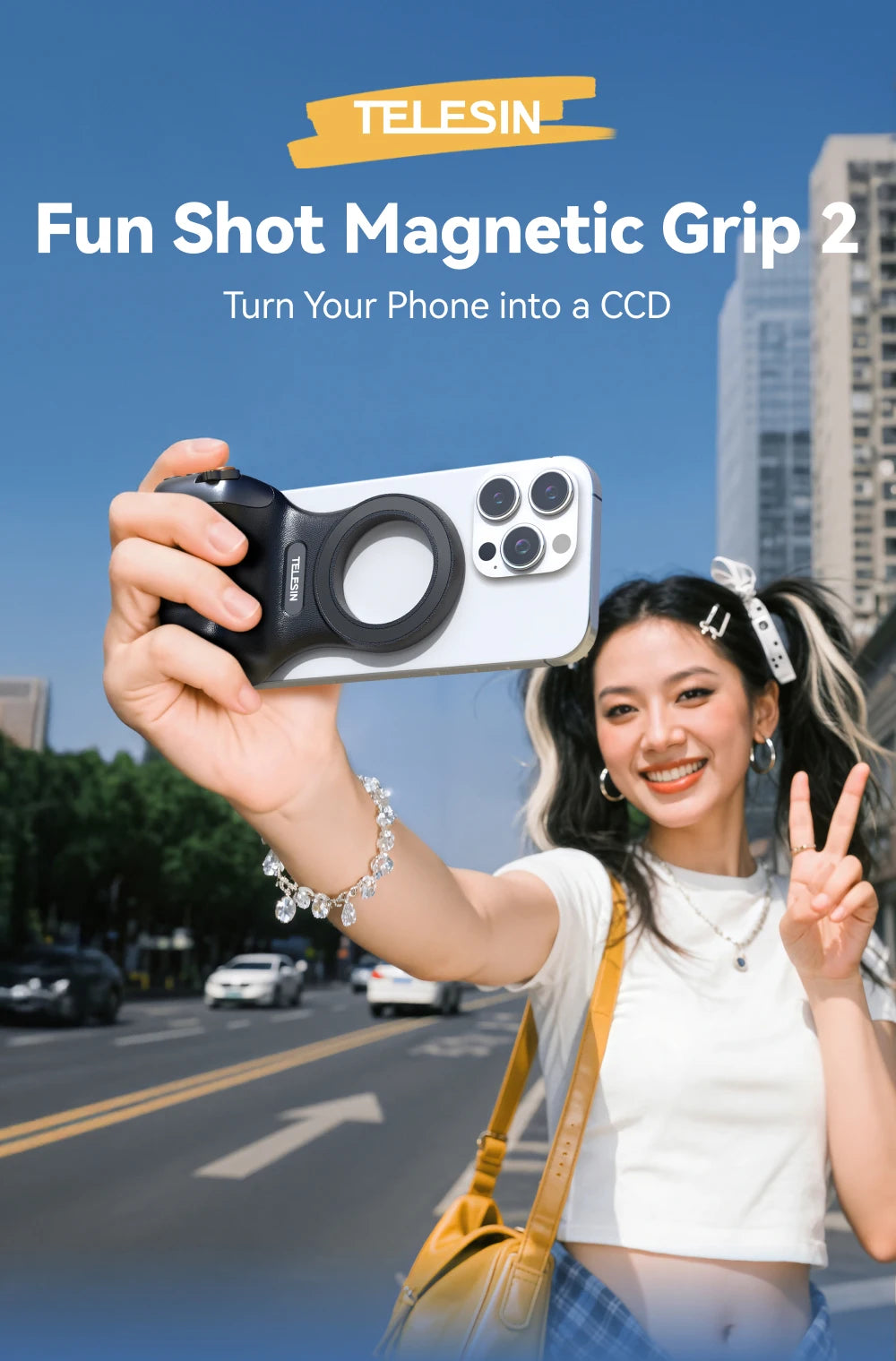 TELESIN Magnetic Phone Camera Shoot Hand Grip Universal Smart Phone Holder Shooting Aid Remote Control Handle for Iphone Andriod