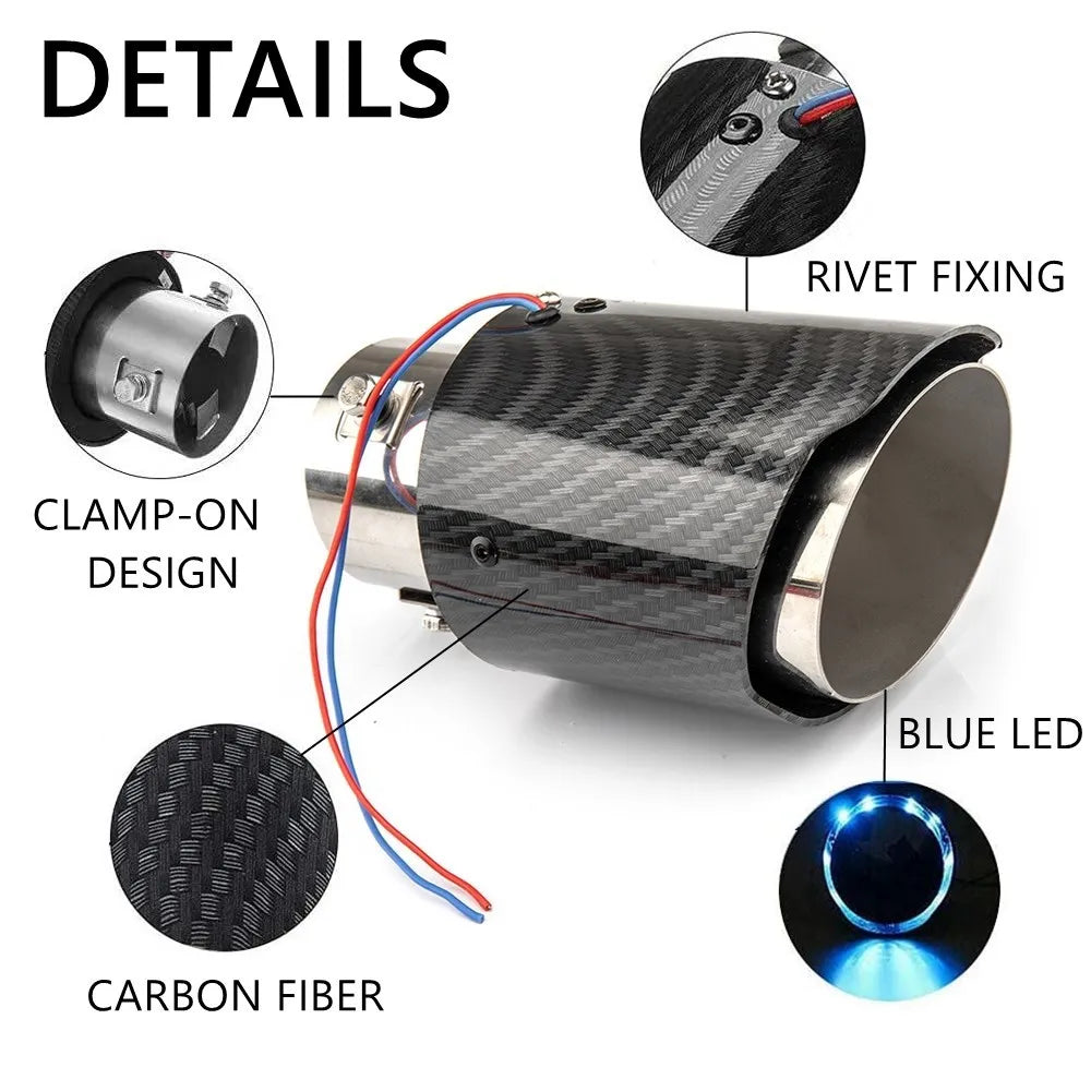 Exhaust Muffler Light Flaming Universal LED Tip Pipe Straight Car Modified Single Outlet Exhaust Pipe Tail Throat Red/Blue