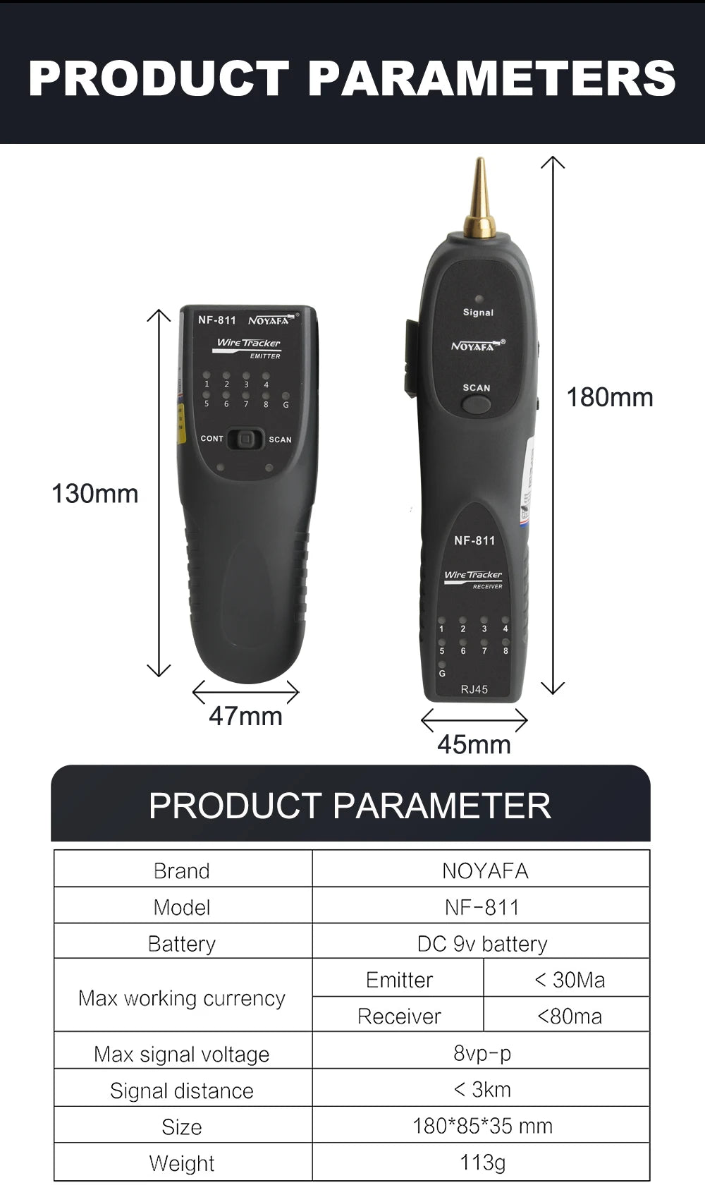 NOYAFA NEW NF-811 Network Cable Tester RJ11 RJ45 Telephone Wire Tracker Toner Ethernet Cable Detector Line Continuity Test Tool