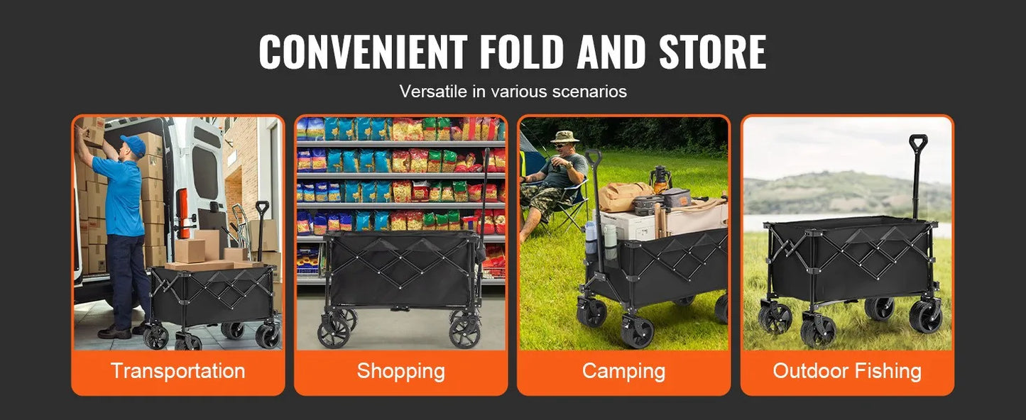 SucceBuy Collapsible Folding Wagon Beach Wagon Cart with All-Terrain Wheels Drink Holders Sports Wagon for Camping Shopping