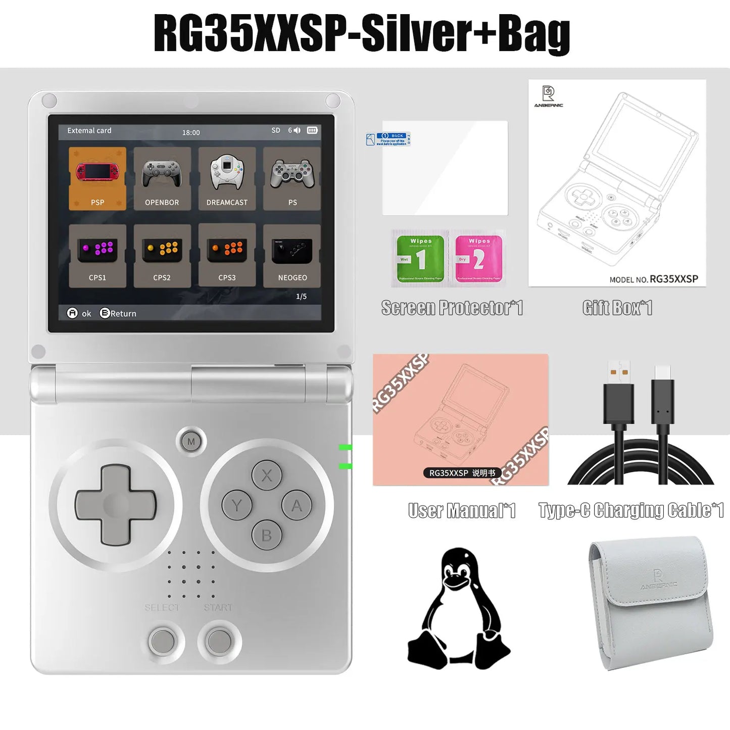 ANBERNIC RG35XXSP 3.5'' IPS Screen Flip Handheld Console Linux System HDMI-compatible TV Output  64G 5500 Games Pre-installed