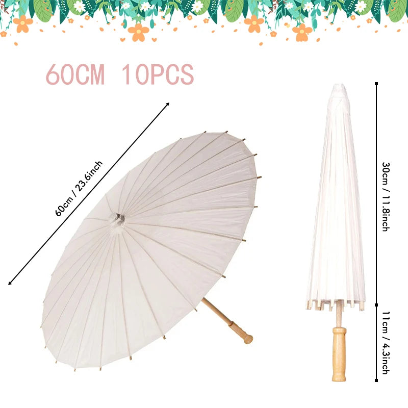 60/84cm Paper Parasol White Chinese Oil Paper Umbrellas Photography Props for Kids DIY Baby Shower Party Bridal Wedding Rustic