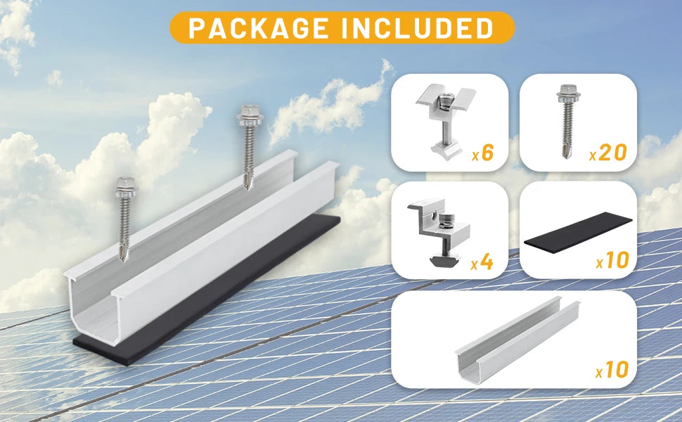 Solar Panel Mount Bracket Kit with 4.72IN/120mm Mini Rails, Middle Clamps, End Clamps and Rubber Pads for Shingle, Slate, Wood