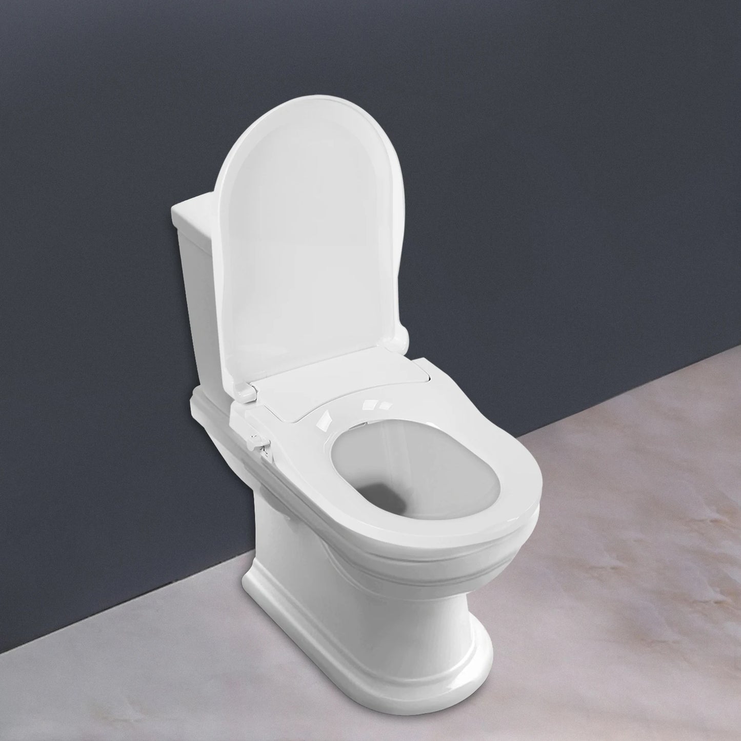 White D-Type PP Non-Electric Bidet Toilet Seat for Elongated Toilets Dual Nozzle System 48x35x7.8cm Bidet Seat