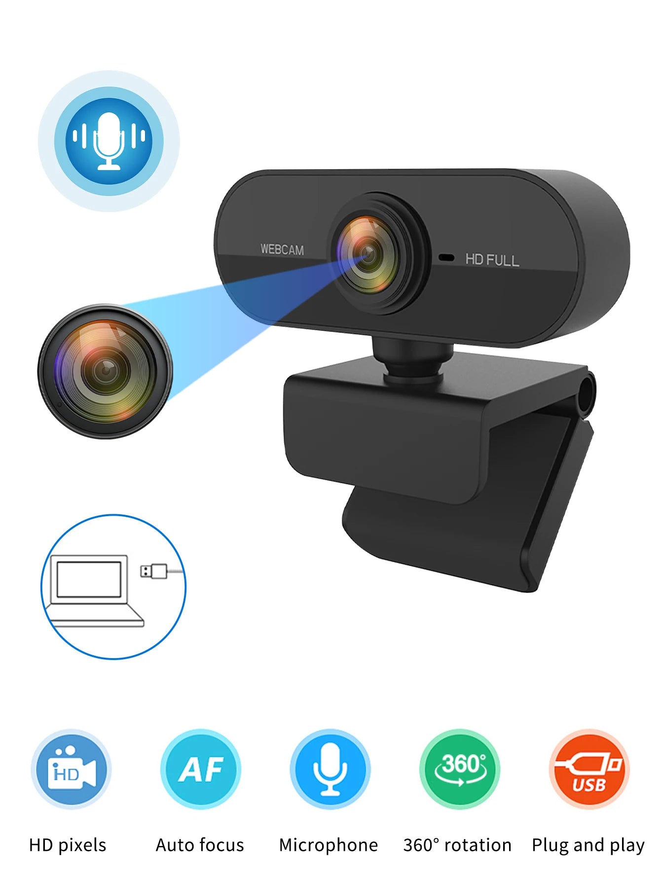 Computer camera 1080P network high-definition USB live streaming camera Driver-free online classes and meetings live streaming W