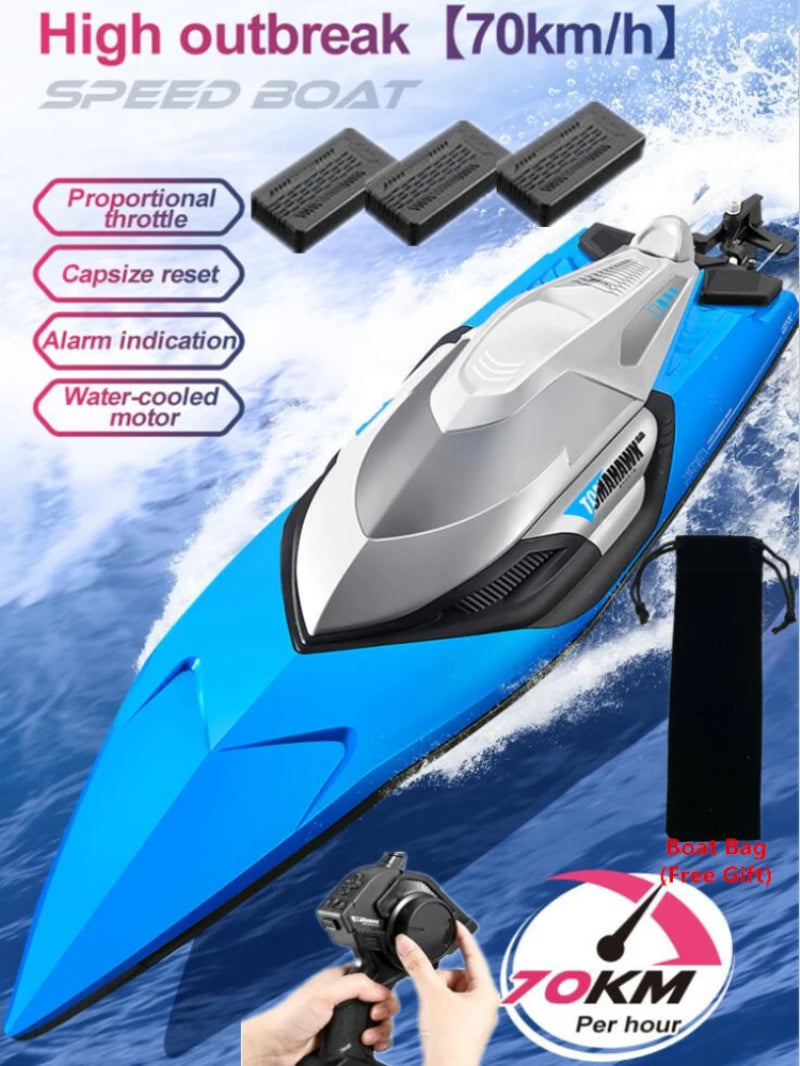 50CM Large Racing 70KM/H High Speed RC Boat 2.4G 200M Capsized Reset Dual Waterproof Smart Alarm Remote Control Boat Speedboat