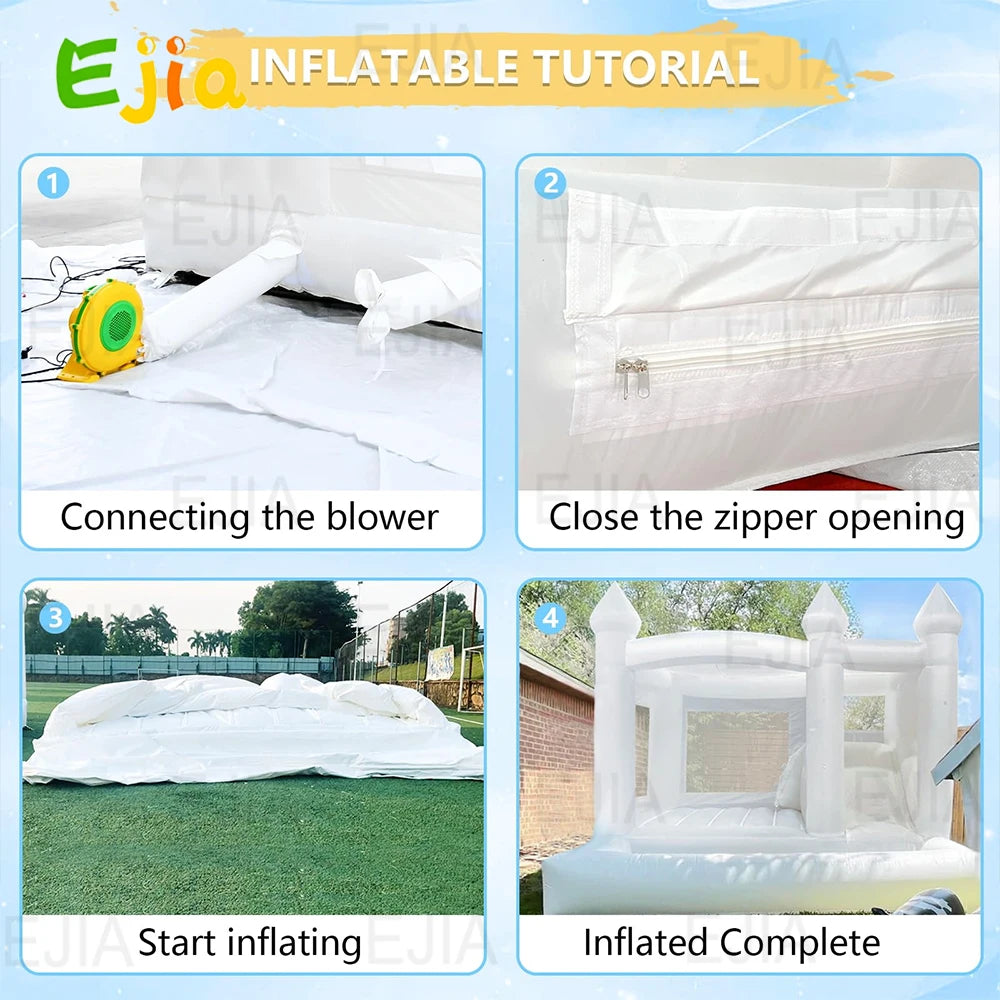 15FT PVC White Bounce House With Slide & Ball Pit, Large Jumper Bouncy Inflatable Castle For Wedding, Birthday, Party Decoration