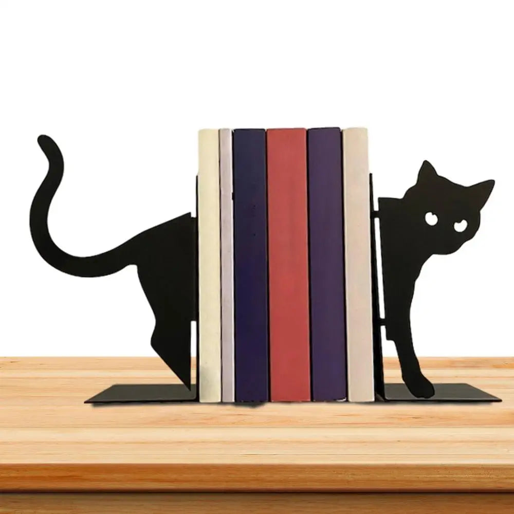 Metal Animal Bookends 1 Pair Cute Cat Bookends For Heavy Books Black Bookends Creative And Cute Cat Shape Desktop Organizer