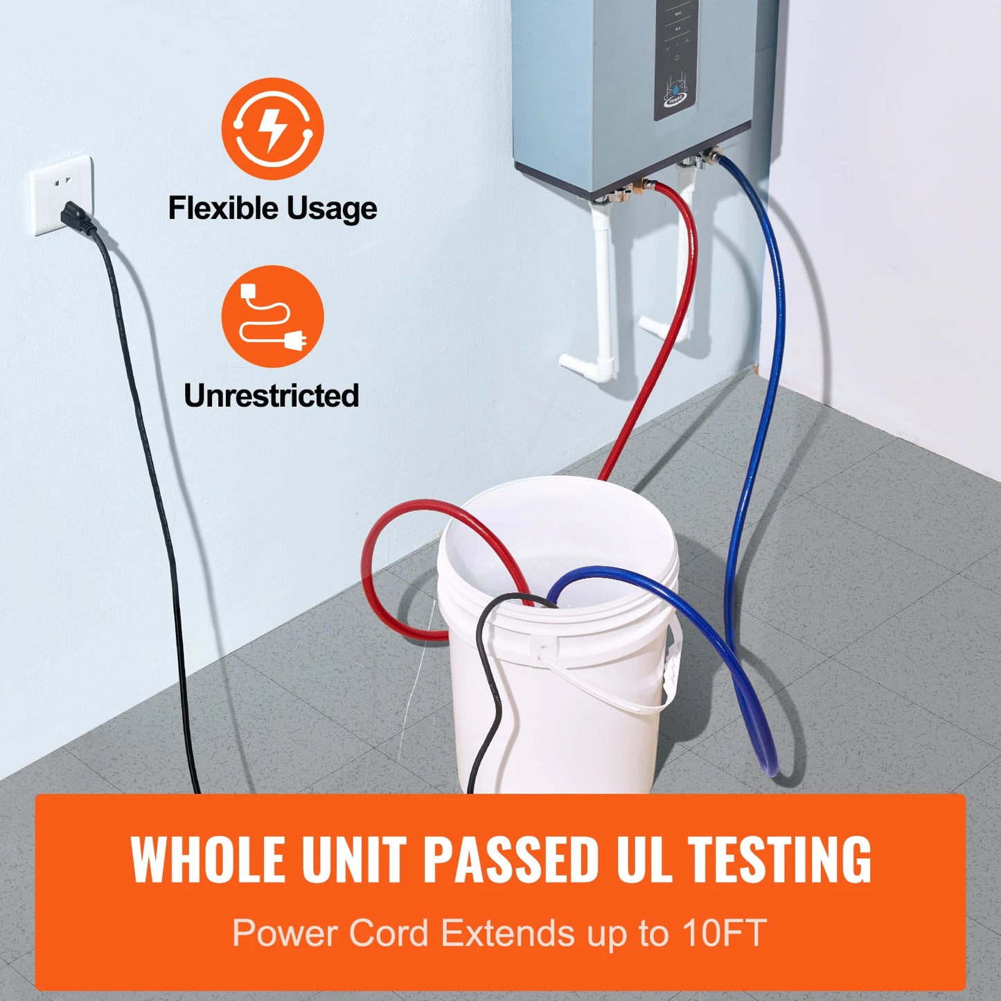 SucceBuy Tankless Water Heater Flushing Kit Includes Efficient Pump & 5 Gallon Pail & 2 Hoses & Descaling Powder Quick Instal