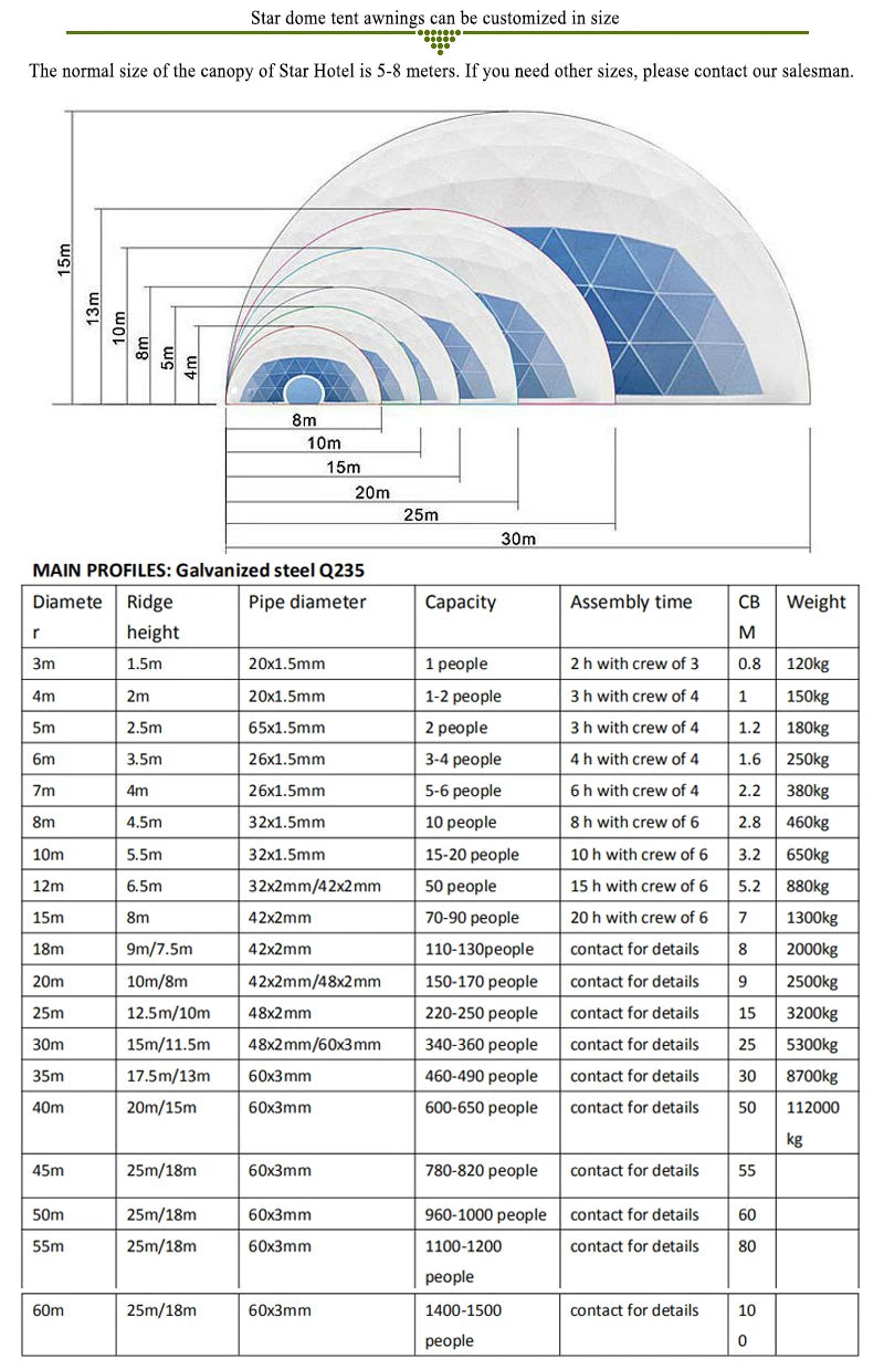 6-8 Person Outdoor Party Dome Tent Large Restaurant Dome Tent Strong Wind Resistance Glamping Dome  Hotel Luxury Geodesic Domos