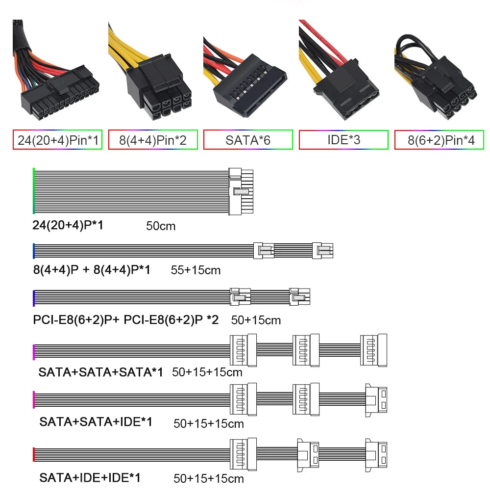 110/230V ATX 400W 600W RGB Colorful Silent Fan PSU 24Pin 12V Desktop E-Sports Video Game Computer Power Supply