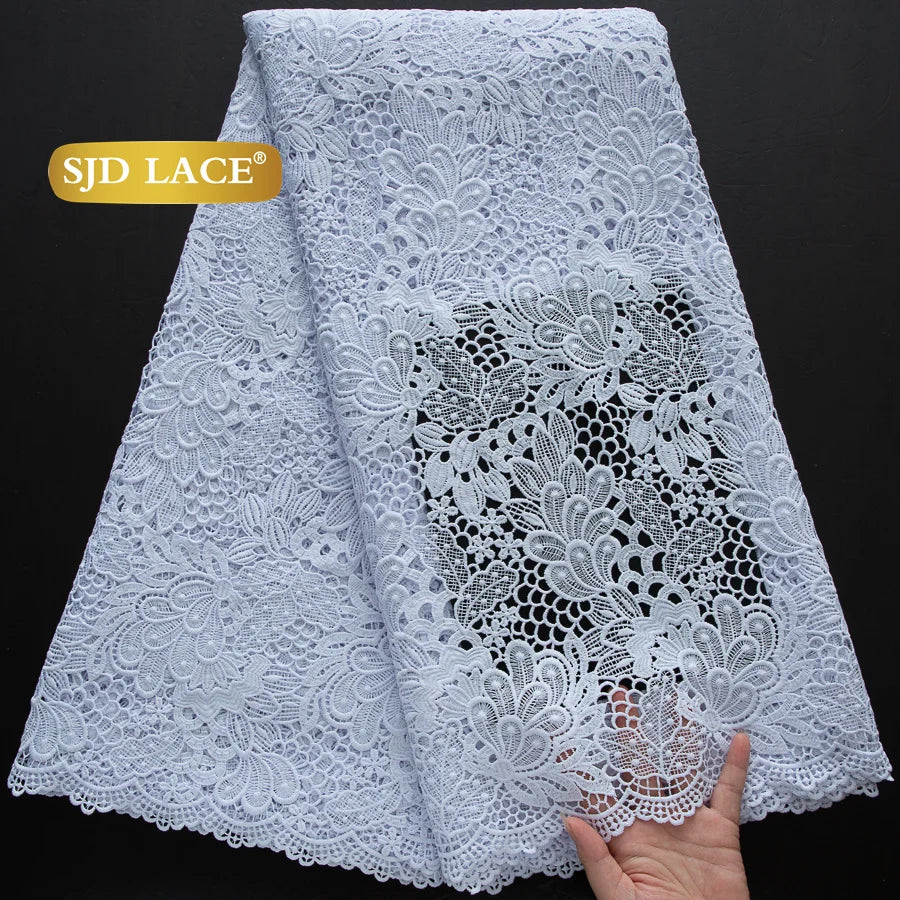 SJD LACE African Sequins Guipure Cord Lace Fabrics 5 Yards White 2026 New Nigerian Water Soluble Lace For Women Dresses Sew 4197