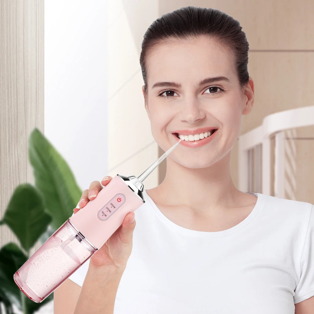 Oral Irrigator Portable Dental Water Flosser USB Rechargeable Water Jet Floss Tooth Pick 4 Jet Tip 220ml 3 Modes Teeth Cleaner ﻿