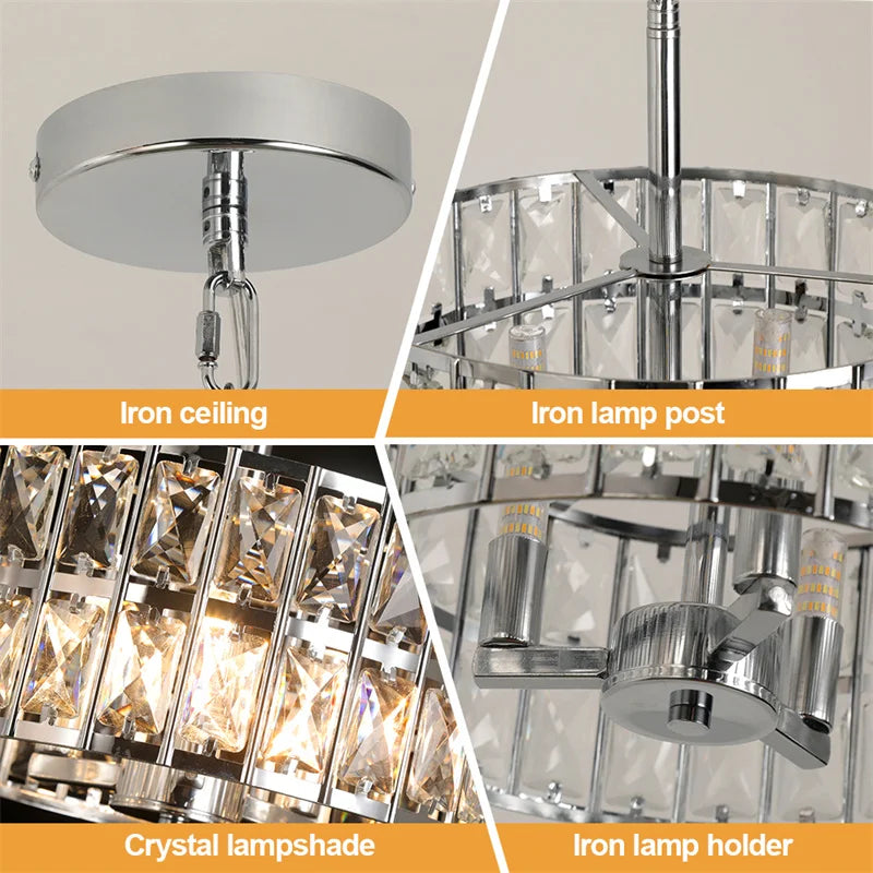 K9 Crystal Dining Table Pendant Lamp Bedroom Hanging Lamp Retro Luxury Style Suitable For Kitchen Plafon Ceiling Chandelier