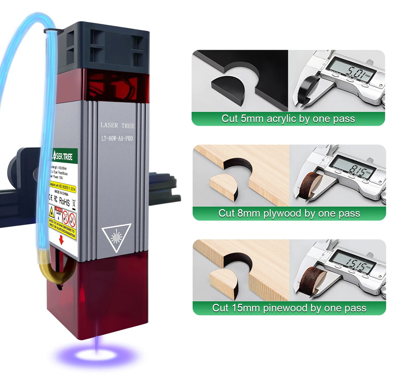 LASER TREE 10W Laser Module with Air Assist 5W Laser Engraving Head 450nm Blue TTL Laser Head for CNC Laser Cutting Machine