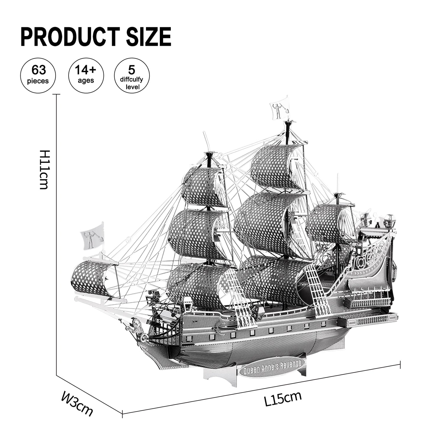 Piececool Model Building Kits The Queen Anne's Revenge 3D Metal Puzzle DIY Toys Jigsaw Home Decoration Gifts for Teens