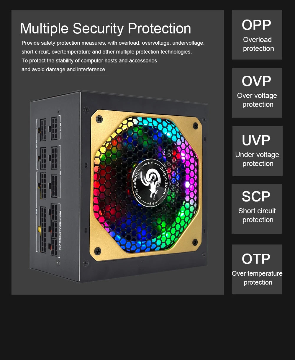 ATX 850W Full Modular 80Plus Gold Certified RGB 12V PC PSU Professional E-Sports Video Game Computer Power Supply