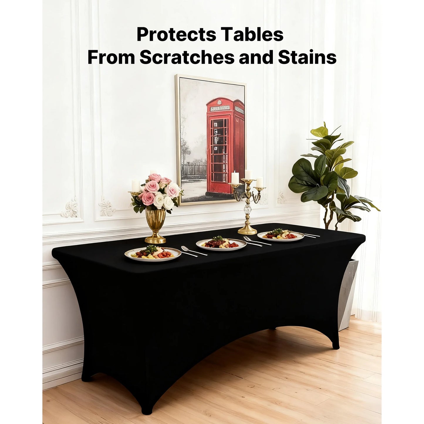 SucceBuy 3/6/10 Pack Table Cloth for Rectangular Fitted Events Wrinkle-Resistant Stretch Black Table Covers Washable Tablecloth