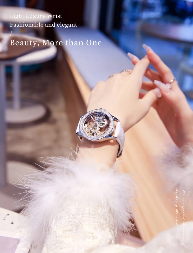 OLEVS 6699 Automatic Mechanical Women's Watch Transparent 40mm Big Dial Design Bracelet Watch Set Gift Luxury Watch for Women