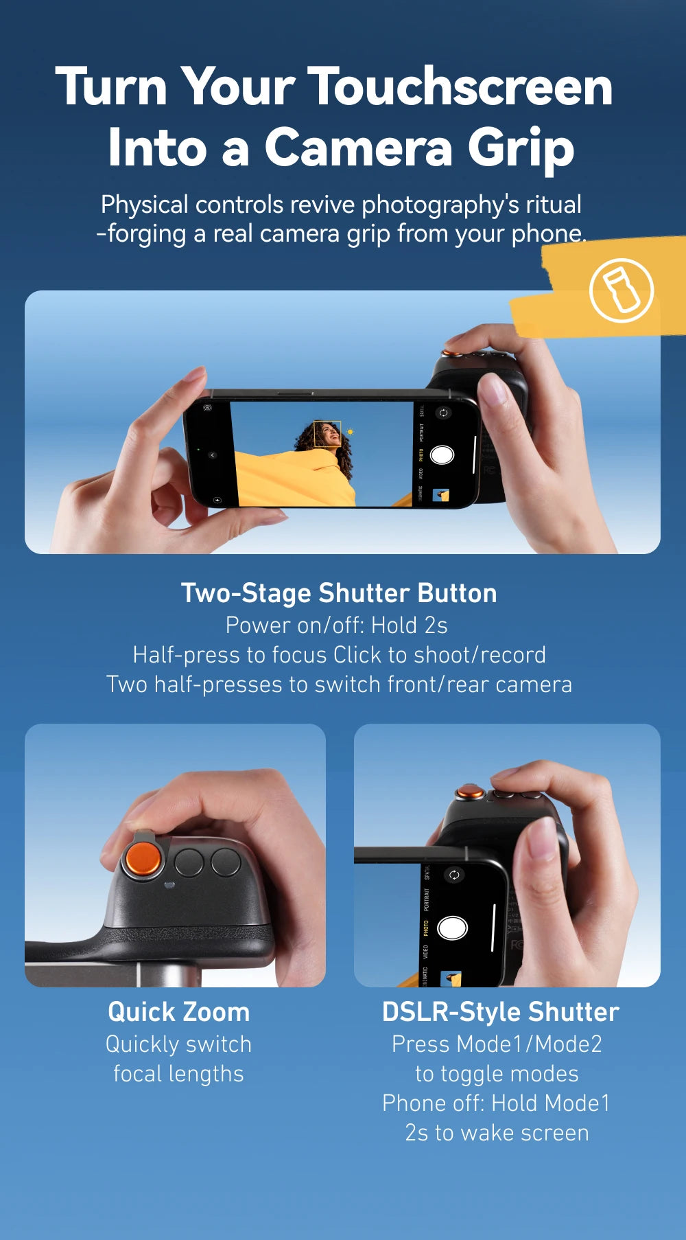 TELESIN Magnetic Phone Camera Shoot Hand Grip Universal Smart Phone Holder Shooting Aid Remote Control Handle for Iphone Andriod