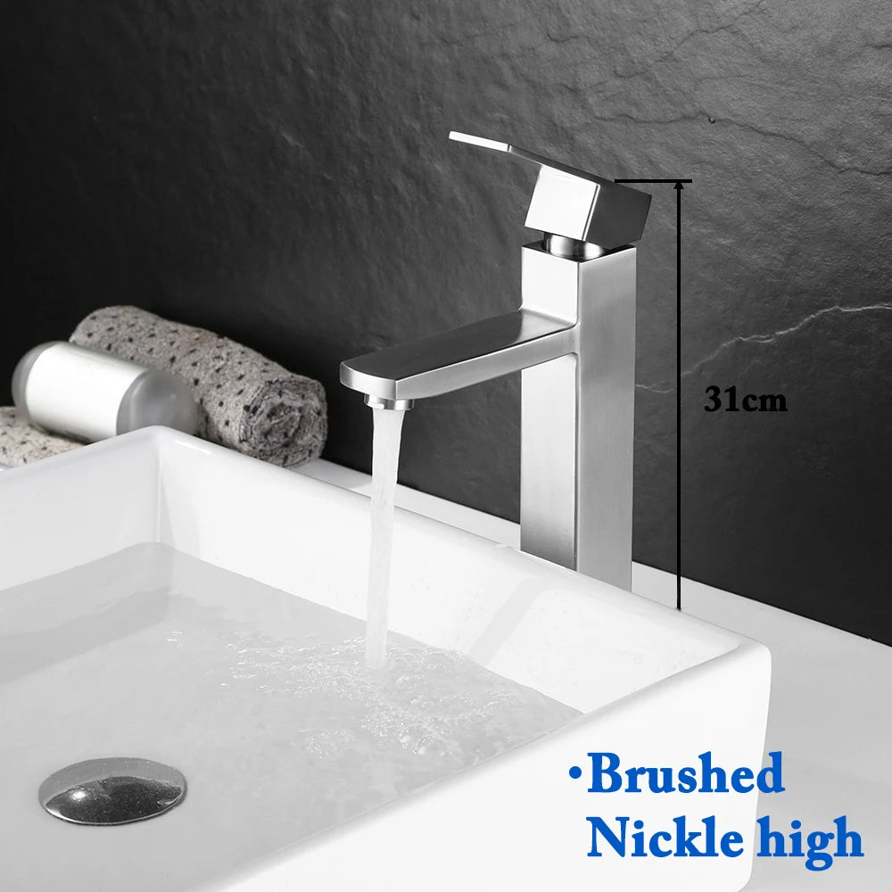 Basin Sink Bathroom Faucet Deck Mounted Hot Cold Water Basin Mixer Taps Matte Black Lavatory Sink Tap Crane（hose not  include）