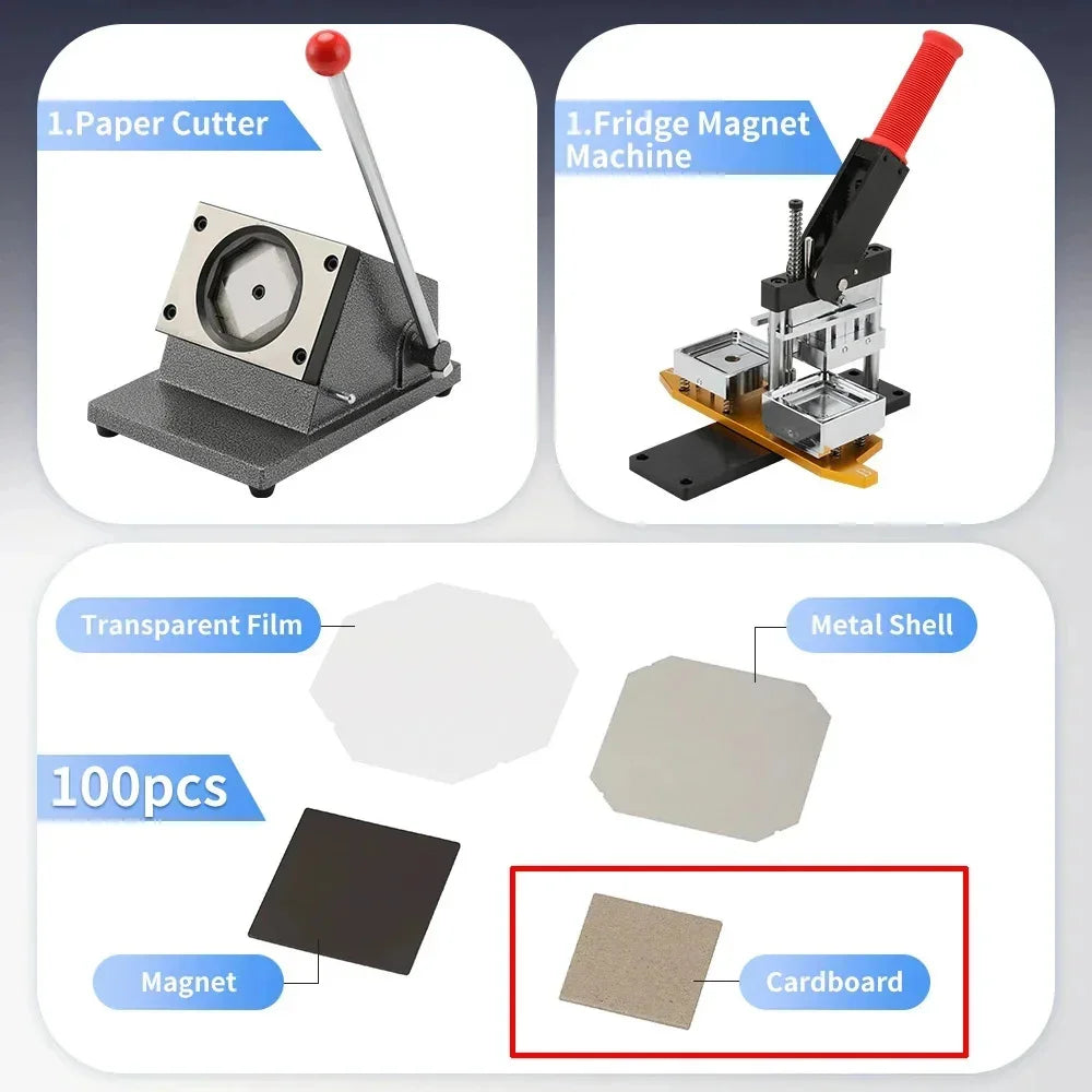 90x65mm 3.6x2.6" Square Fridge Magnet Making Machine DIY Photo Magnet Maker Machine Button Cutter Refrigerator Material Badge