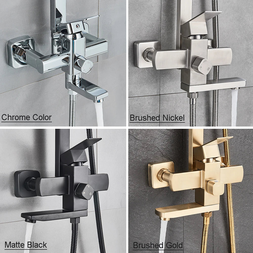 POIQIHY Black Bathroom Shower Faucet Set Wall Mount Black 8''Rainfall Shower Head With Handheld Sprayer Bathtub Shower Mixer