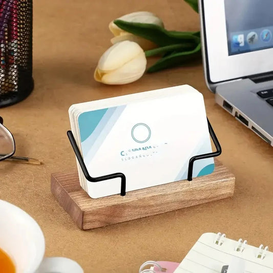 Premium Business Card Holder|Desk Organizer,Holds Multiple Cards, Desktop Accessory,Durable Construction,Recycled Wood&Metal