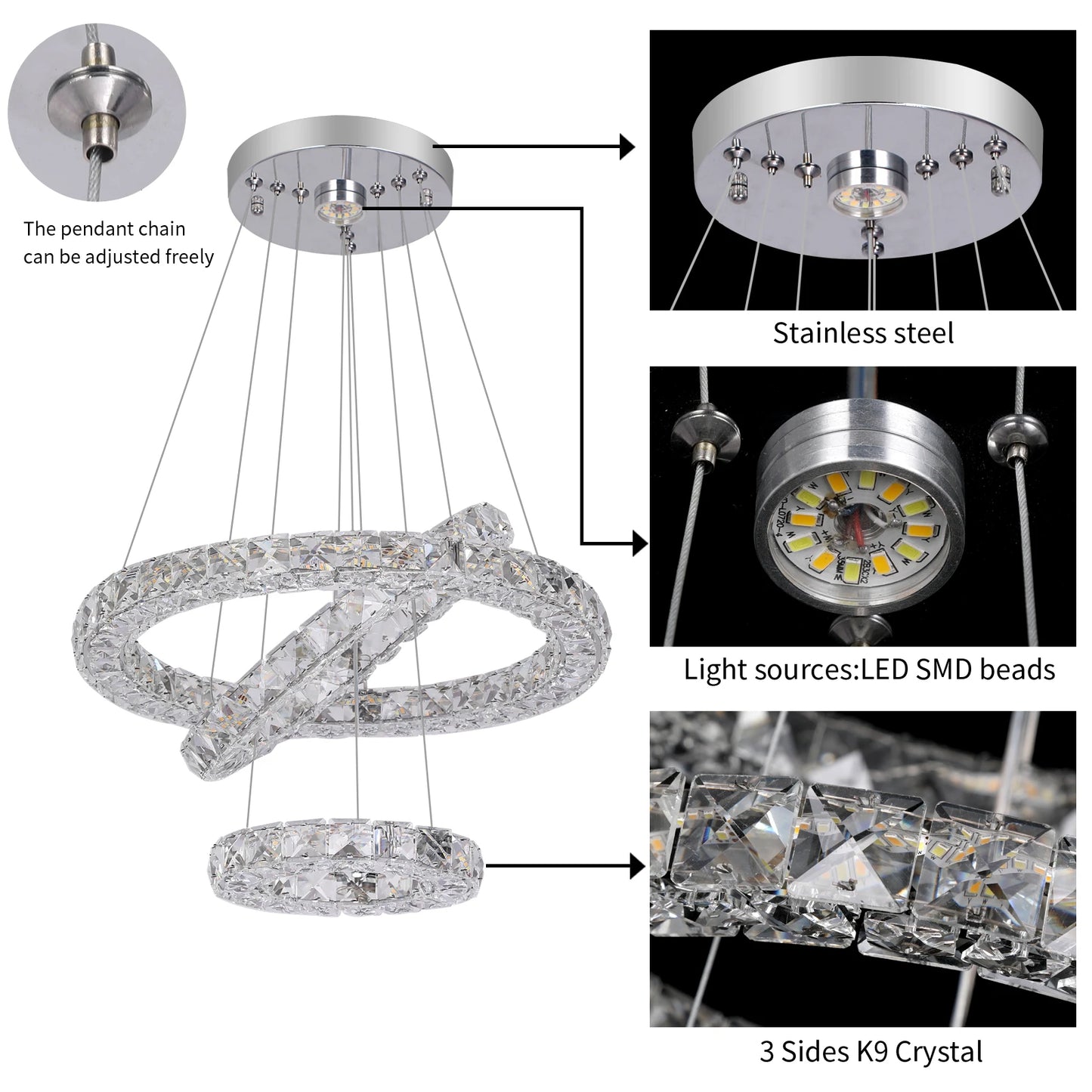 Modern Crystal Chandeliers Ring-Shaped Pendant Lights Living Room And Kitchen Decoration Led Ceiling Lamps Hanging Luminaire