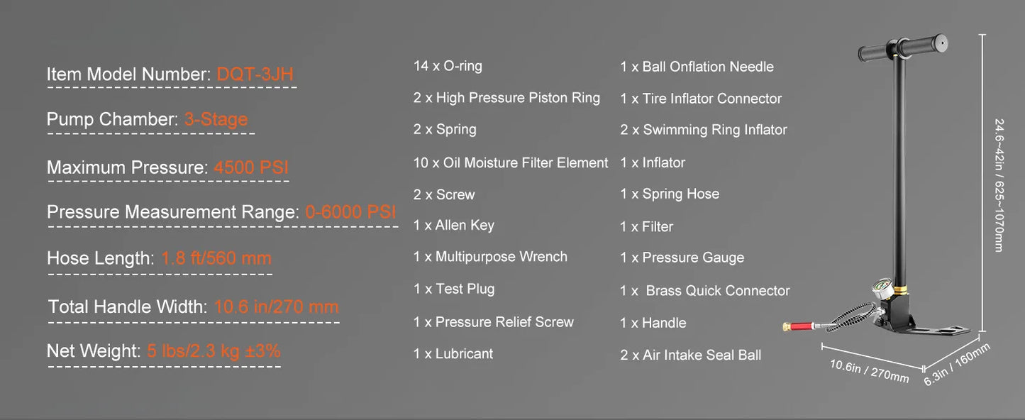 SucceBuy 3 Stage PCP Pump + Pressure Gauge 4500PSI Tire Kayak Ball Inflatable Air Gun Filling Stirrup High Pressure Hand Pump