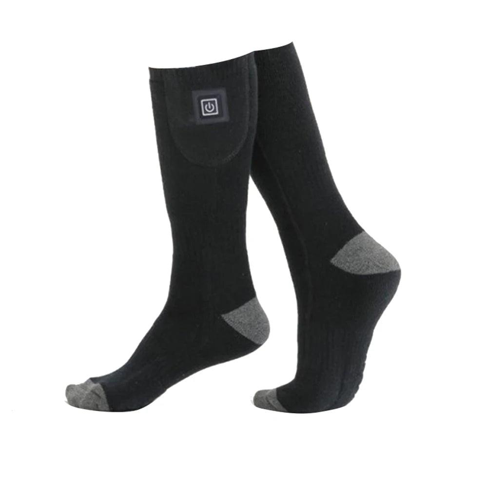 1Pair Winter Heated Socks Anti Slip Battery Powered Cold-Proof Skiing Sock Heating Warm Long Socks For Hiking Without battery