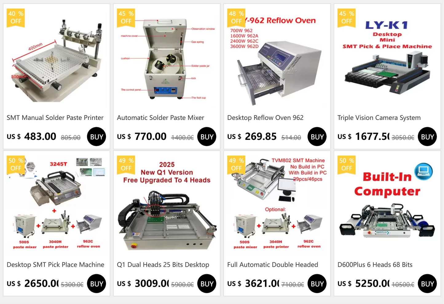 Triple Vision Camera System Desktop Automatic SMT Pick Place Machine Chip Mounter LED SMD Dual Heads Nozzles For PCB Assembly