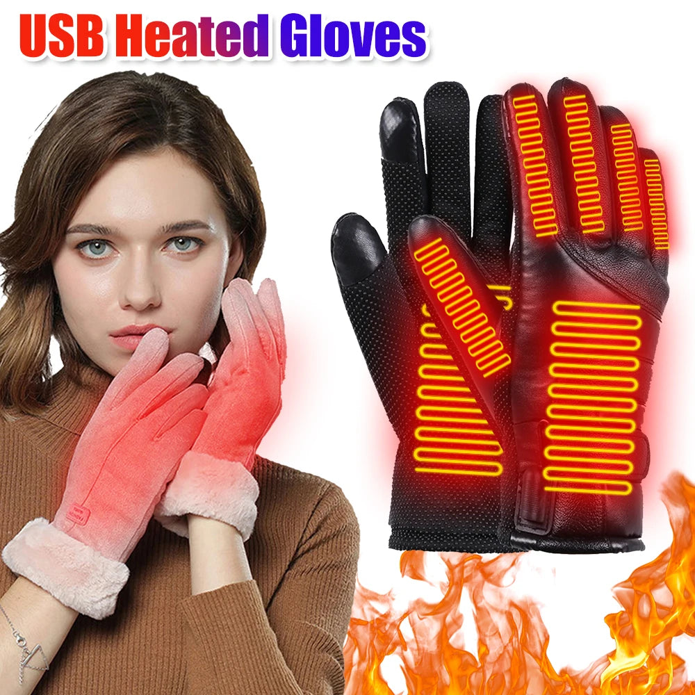 Electric Heating Gloves Men Women Heated Gloves Winter Skiing Snowboarding Can Touch Screen Snow Gloves (Excluding battery)