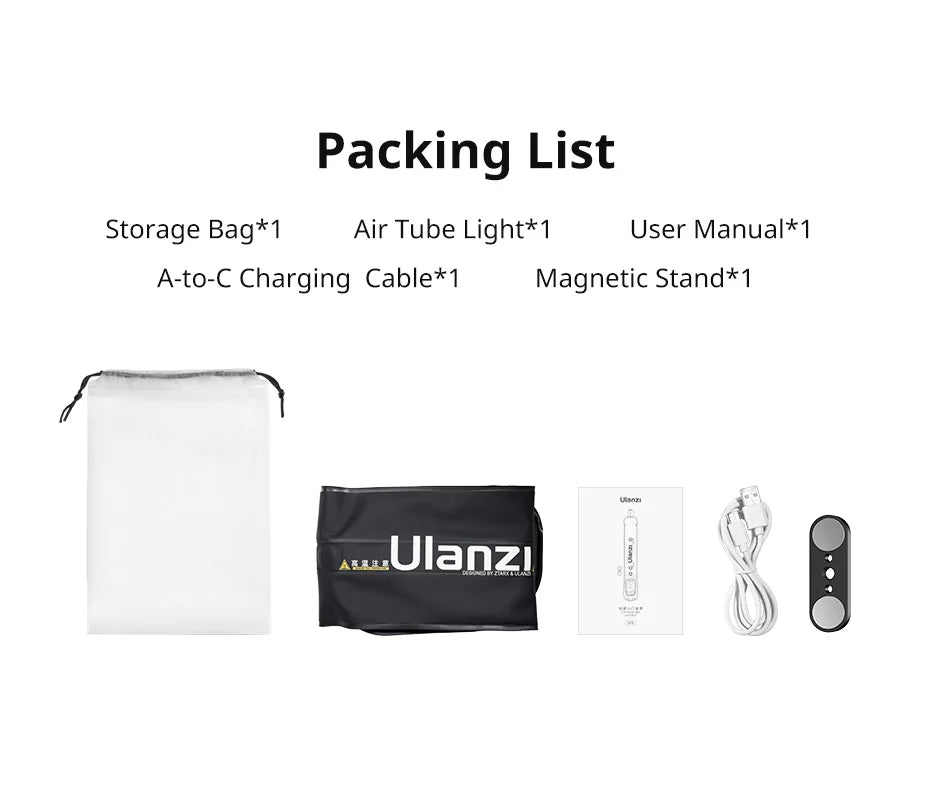 Ulanzi UA12 12W Inflatable Air Tube Light 2700K-6500K Bi-Color Light Wand Pocket Light Stick with Magnetic Mount for Livestream