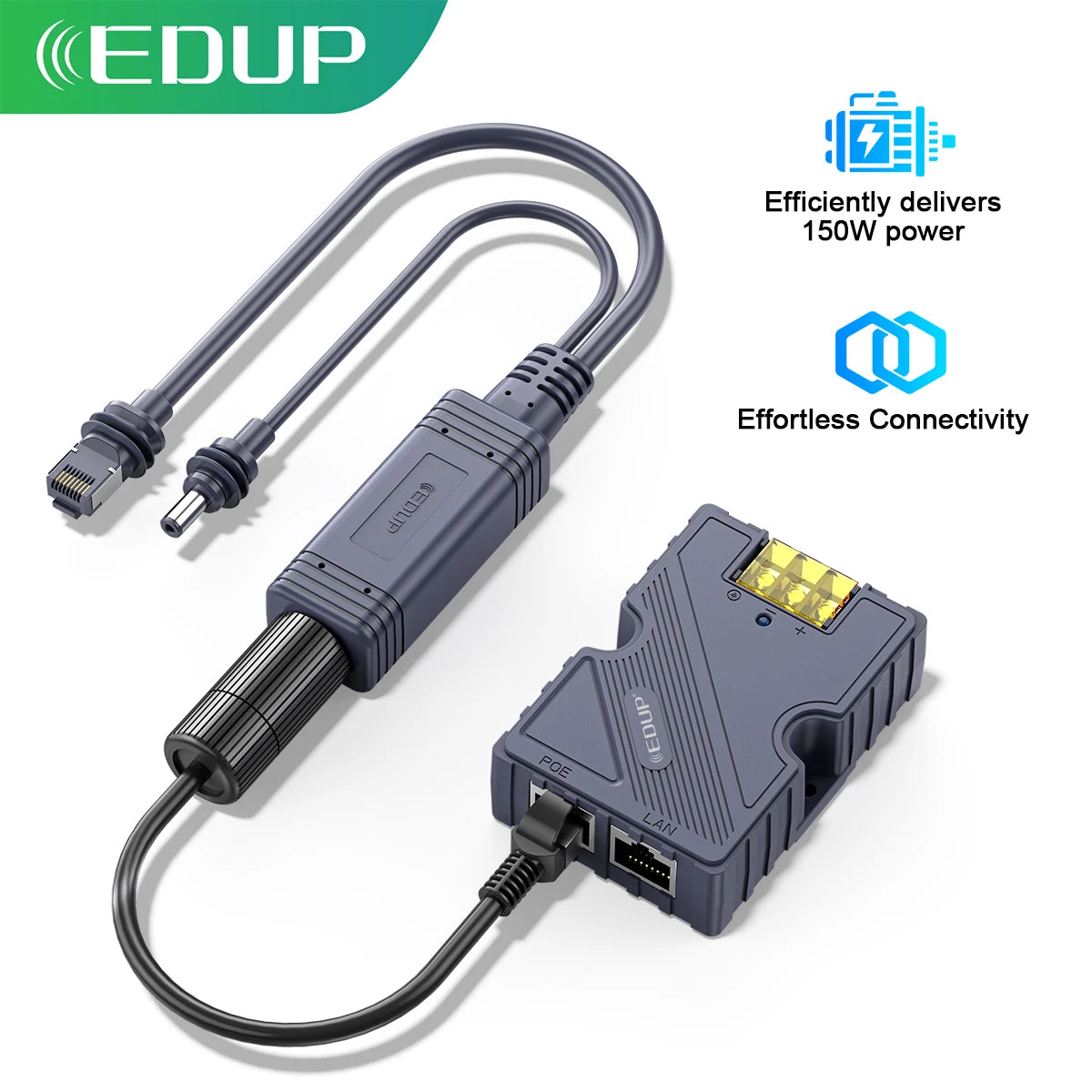EDUP SK0089 Starlink Mini 150W POE and 100W Isolated Gigabit POE Splitter with DC and RJ45 Interface 1000Mbps for Portable Mini