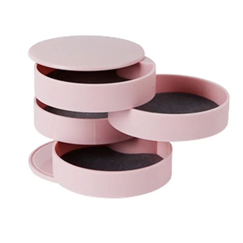 4 Layers Rotating Jewellery Storage Box Women Necklace Desk Organizer Earring Holder Travel with Lid for Ring Bracelet  Storage
