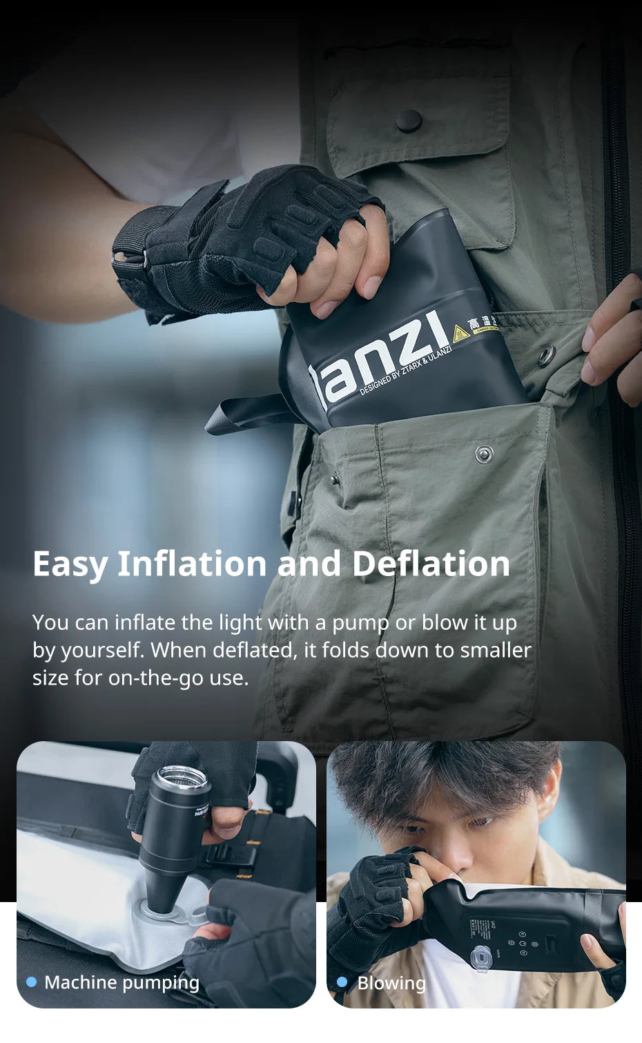 Ulanzi UA12 12W Inflatable Air Tube Light 2700K-6500K Bi-Color Light Wand Pocket Light Stick with Magnetic Mount for Livestream