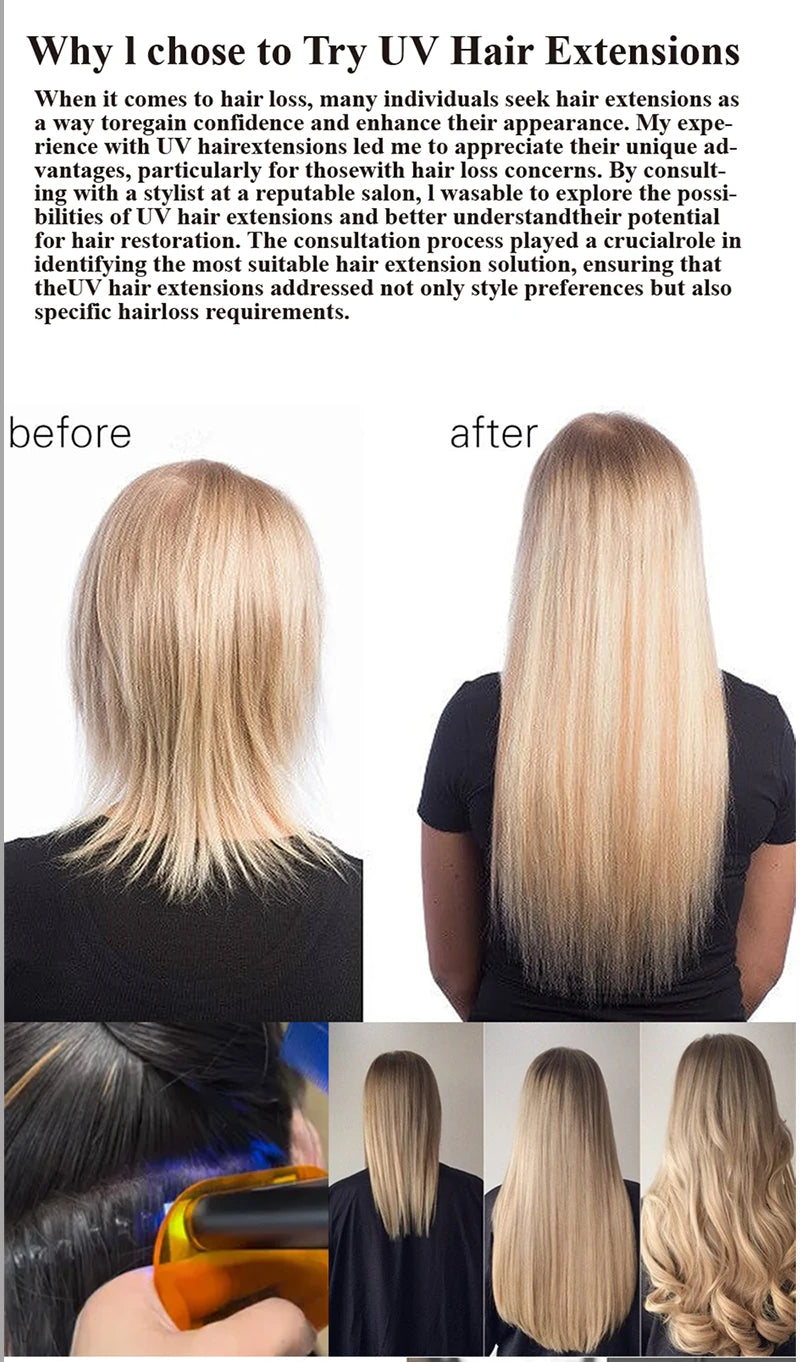 V Light Hair Extensions Set with UV Glue Hair Extension Kit Technology and Tools for Easy Application and Salon Quality Results