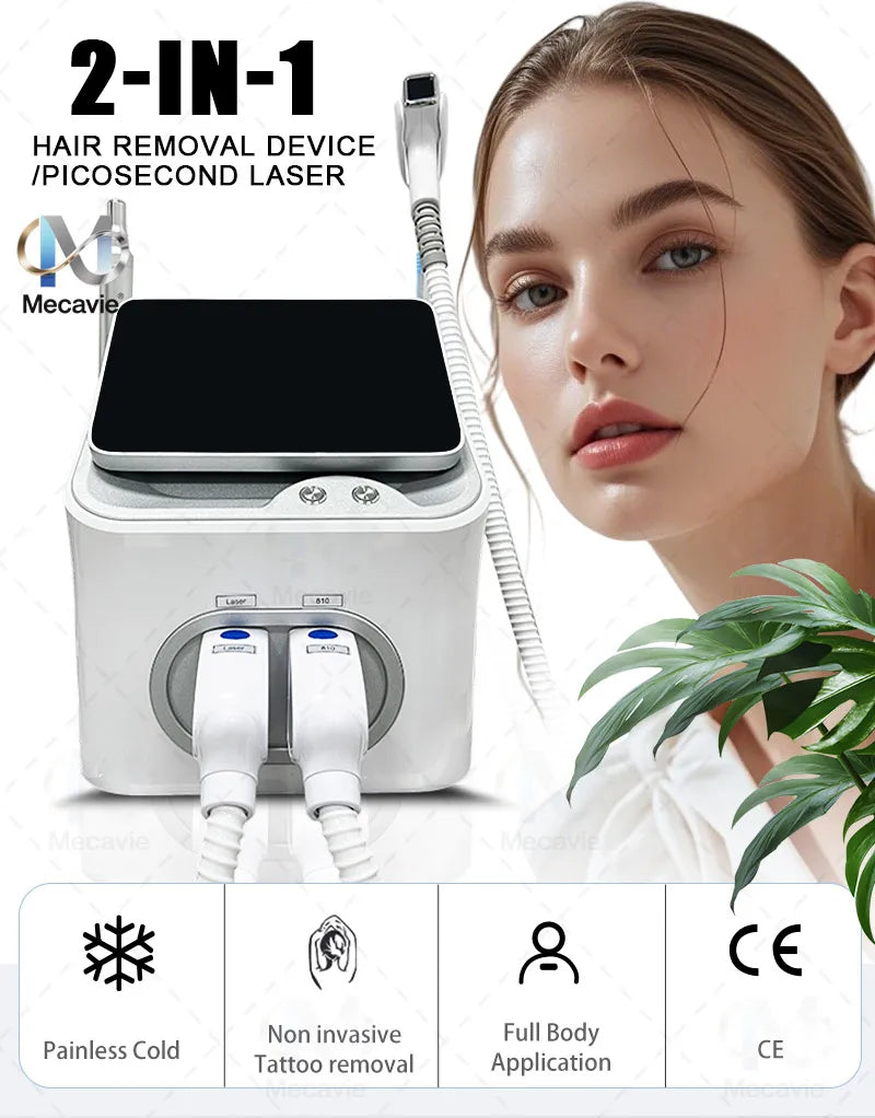 Newest 2 in 1 Multifunction Epilation Diode Laser Hair Removal Machine Pico laser Nd Yag tattoo removal machine Carbon Peeling