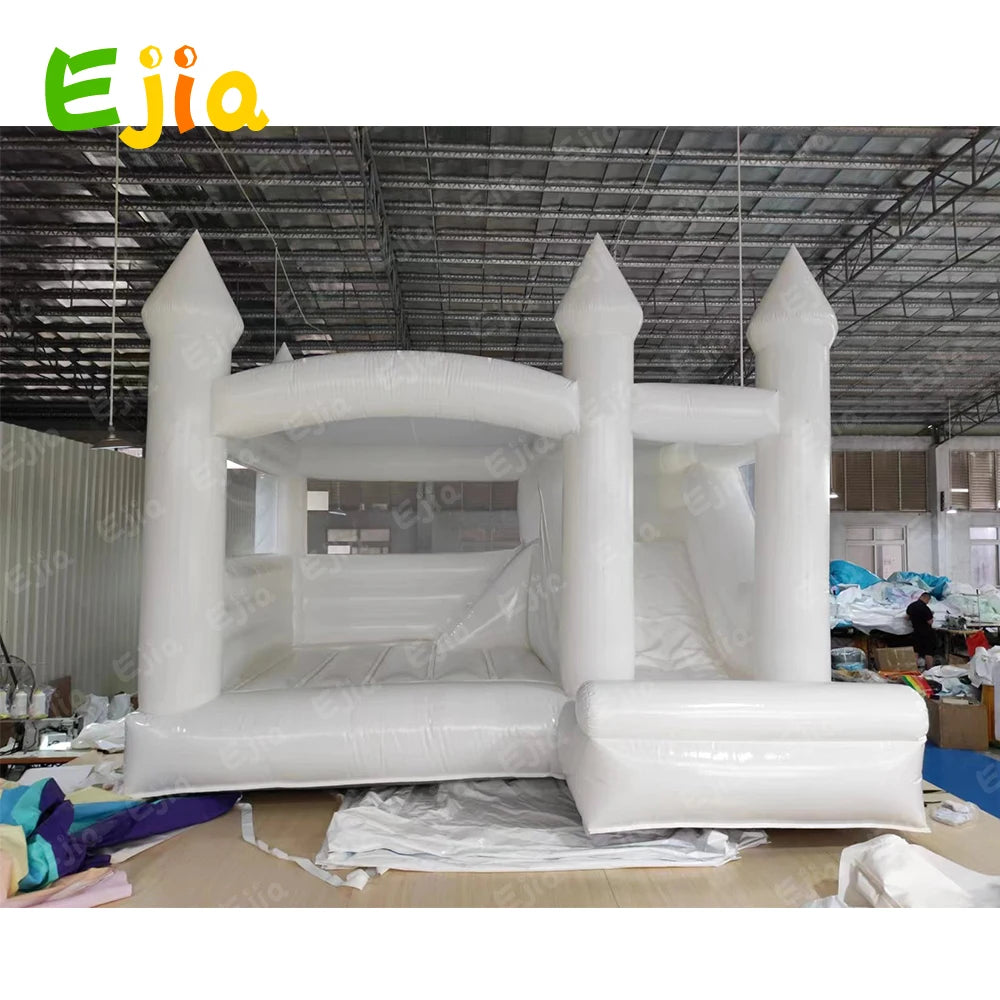 Free Shipping  Inflatable White Bounce House 15FTx 13FT Kids Birthday Party  for Big Kids 8-12 With Slide Ball Pit Blower