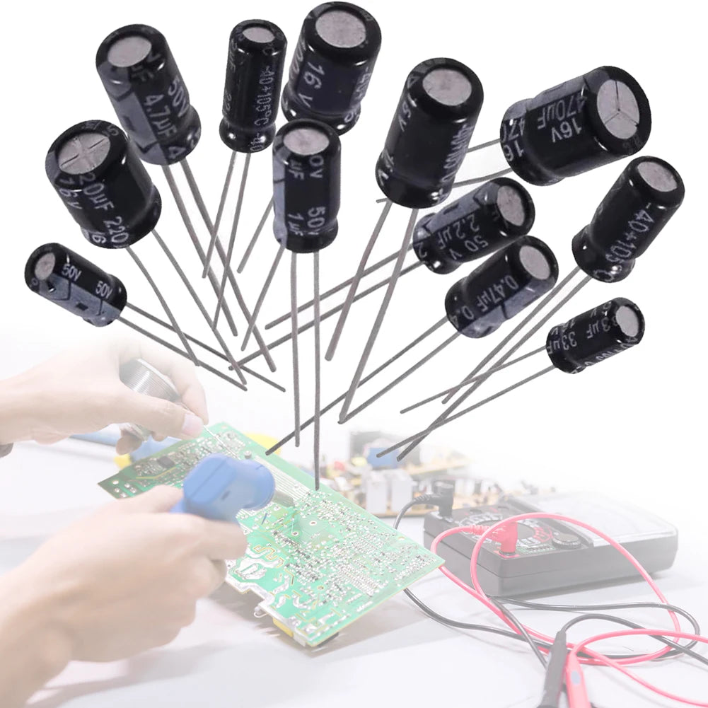 500Pcs 24 Values 16-50V 0.1-1000uF Metal Electrolytic Capacitors Assortment Box Kit Assorted Assortment Kit Bypass Low Frequency