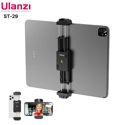 Ulanzi ST-29 Universal Tablet Tripod Mount Stand Phone Holder w Cold Shoe For iPhone 16 15 14 13 12 Horizontal Vertical Shooting