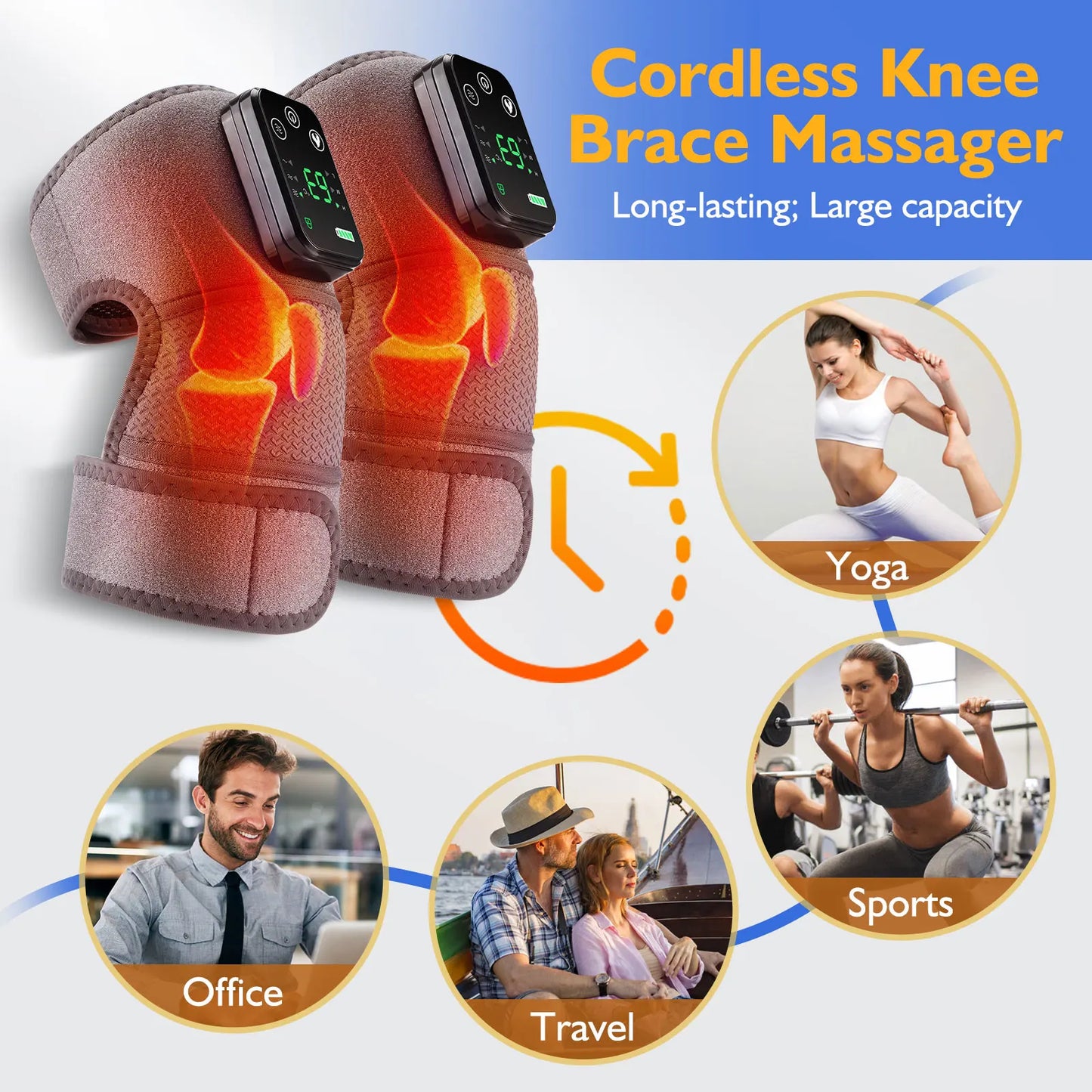 Rechargeable Electric Knee Massager 3-in1 Heated Vibration Pad for Joint Pain Relief Elbow Shoulder Arthritis Support Belt
