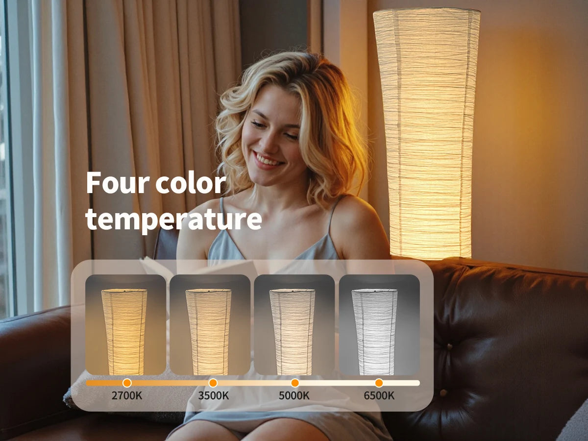 Paper floor lamp, paper and chrome-plated standing lamp, LED light strip, living room and bedroom decoration, festival lantern,