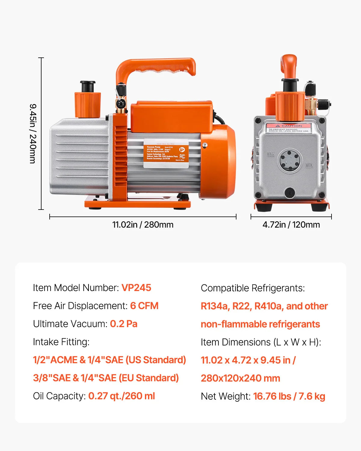 SucceBuy Vacuum Pump & Oil Bottle 3.5CFM/4CFM/5CFM 1-Stage or 6CFM 9CFM 2-Stage, R134a R22 R410a Systems Conditioner Maintenance