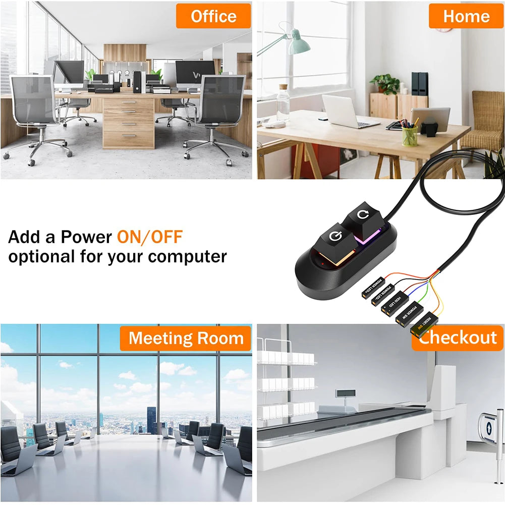 2M RGB LED Lights Computer Desktop Switch PC Motherboard External Start Power On/Off And Reset Button Extension Cable Key Switch