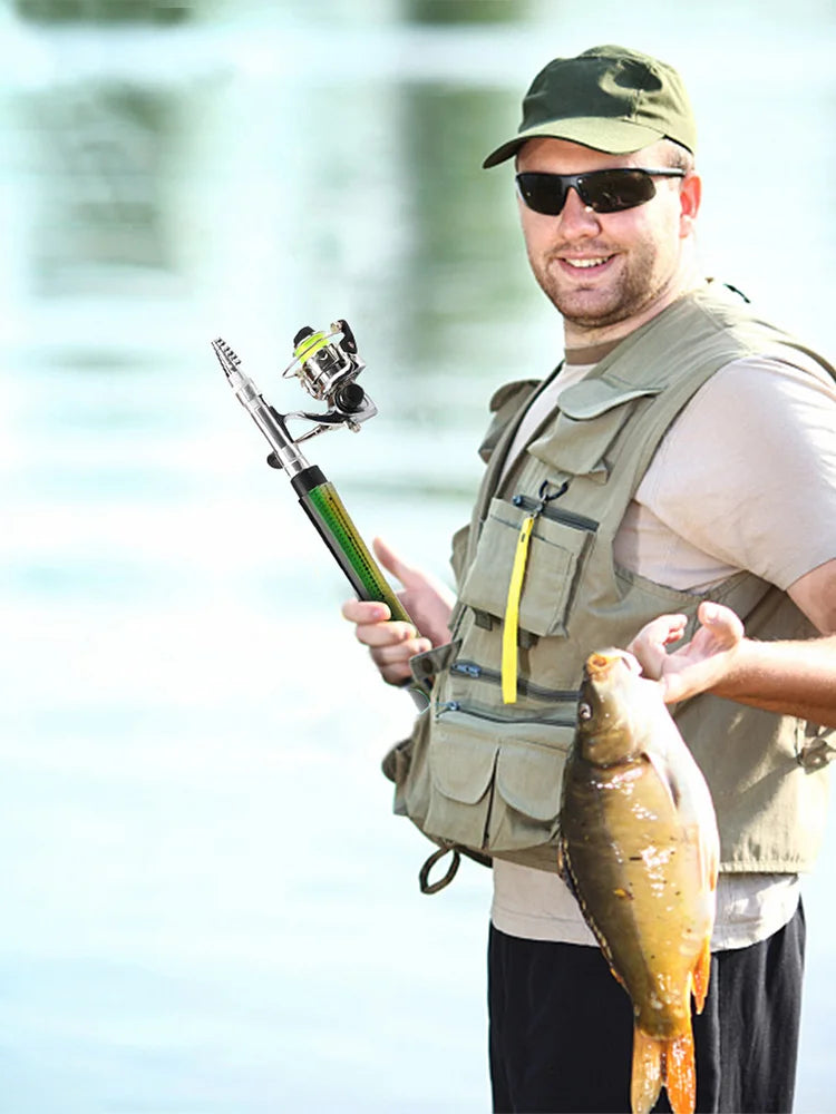 Portable Fish Shaped Fishing Rod with Reel Telescopic Mini Pocket Pen Fishing Pole with Reel Travel Fishing Rod Gifts for Men