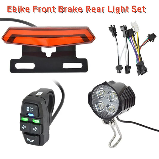 E-Bike Front Brake Rear Light Taillight Set 24V 36V 48V Ebike Headlight with Switch For Electric Bike Scooter Turn Signal Lamp