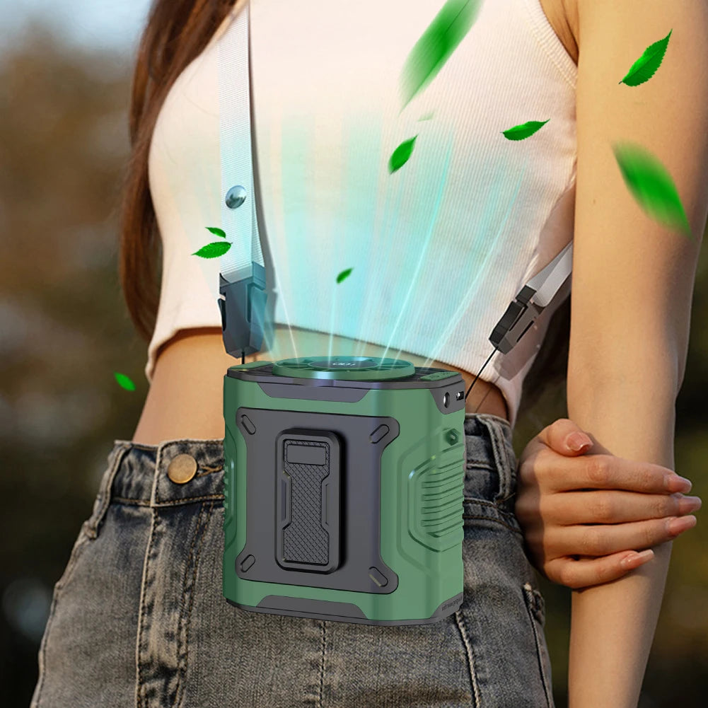 Portable Waist Fan Rechargeable Hanging Neck Fan Wearable Belt Shirt Body Fan Outdoor Working Waist Clip Fan with LED Lights
