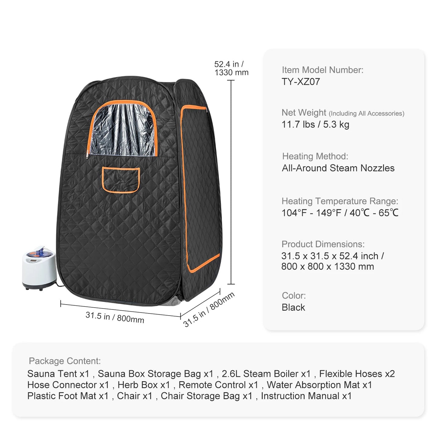 SucceBuy Compact Portable Steam Sauna Tent 1200 Watt Home Therapeutic for Detox Relaxation Time Remote Control Personal for Home